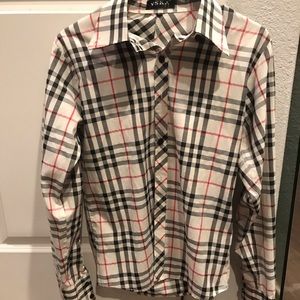 VSKA Long Sleeve Button Down Beige Plaid Shirt